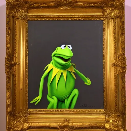 Prompt: photorealistic kermit the frog in an 1 8 5 5 painting by elisabeth jerichau - baumann. painting, oil on canvas