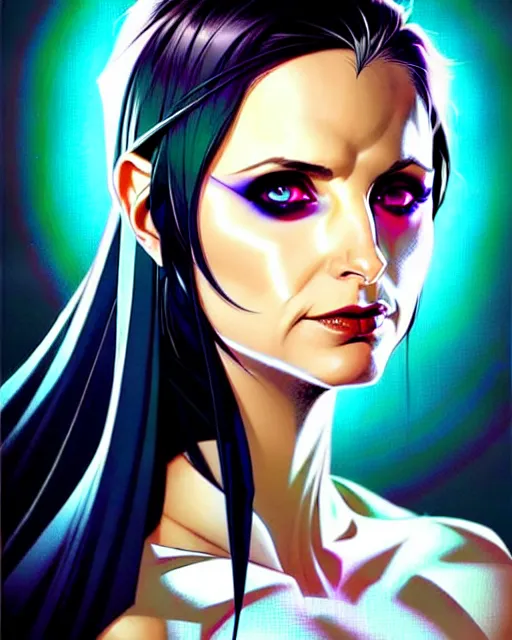 Image similar to artgerm, joshua middleton comic cover art, pretty sarah michelle gellar superhero, very pale white skin, asymmetrical black spot covering left eye only, no spot right eye white around right eye