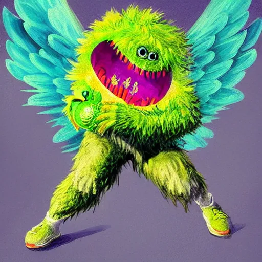 Prompt: a tennis ball monster with wings, digital art, fantasy, magic, trending on artstation, ultra detailed, professional illustration by Basil Gogos