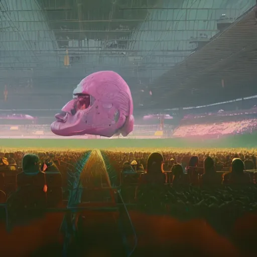 Prompt: a farm of human heads in a stadium, Simon Stalenhag, beeple, Wadim Kashin, 4K, cinematic