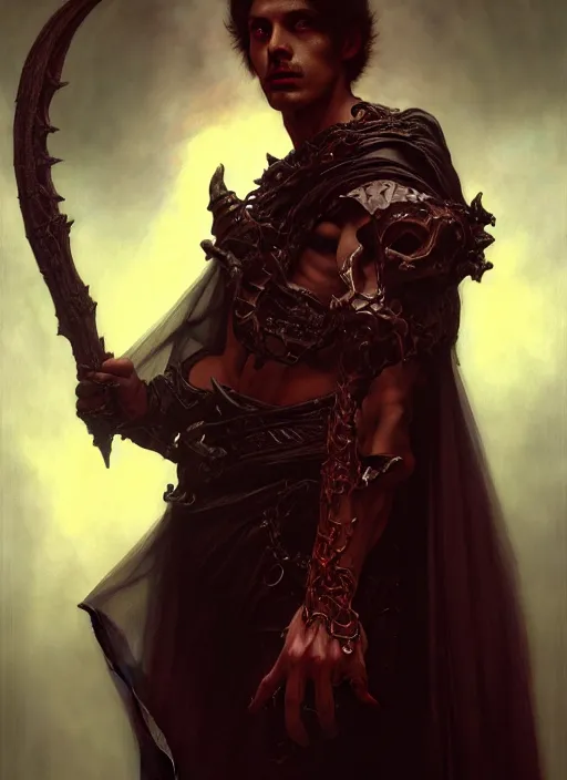 Image similar to male necromancer, full body, hyper realistic, extremely detailed, dnd character art portrait, dark fantasy art, intricate fantasy painting, dramatic lighting, vivid colors, deviantart, artstation, by edgar maxence and caravaggio and michael whelan and delacroix.