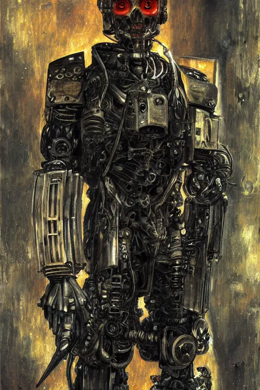 Image similar to portrait of demonic gothic Tom Cruise in mechanical power armor, cyberpunk, Warhammer, highly detailed, artstation, illustration, art by Gustav Klimt