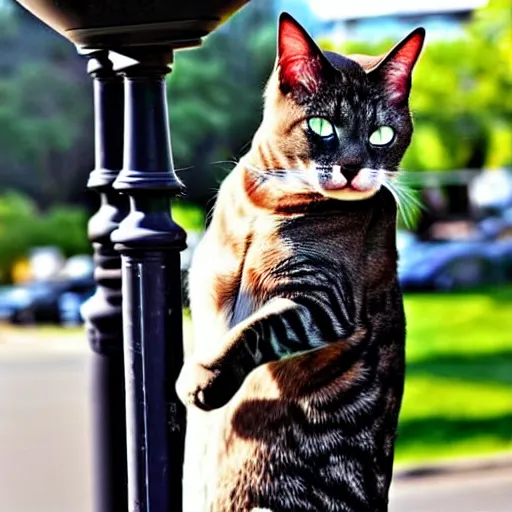 Image similar to Wow, the tongue of this cat is really stuck to the lamp post! poor thing