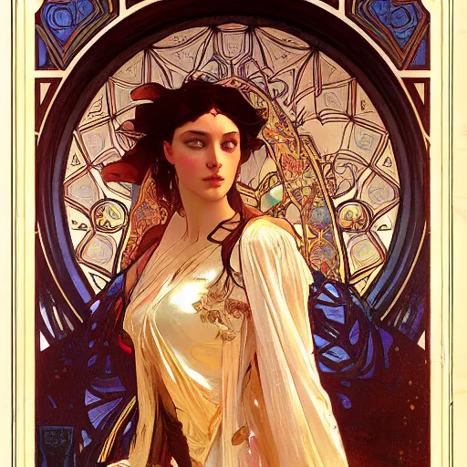Prompt: seductive science fiction byzantine noble, by alphonse mucha and greg rutkowski