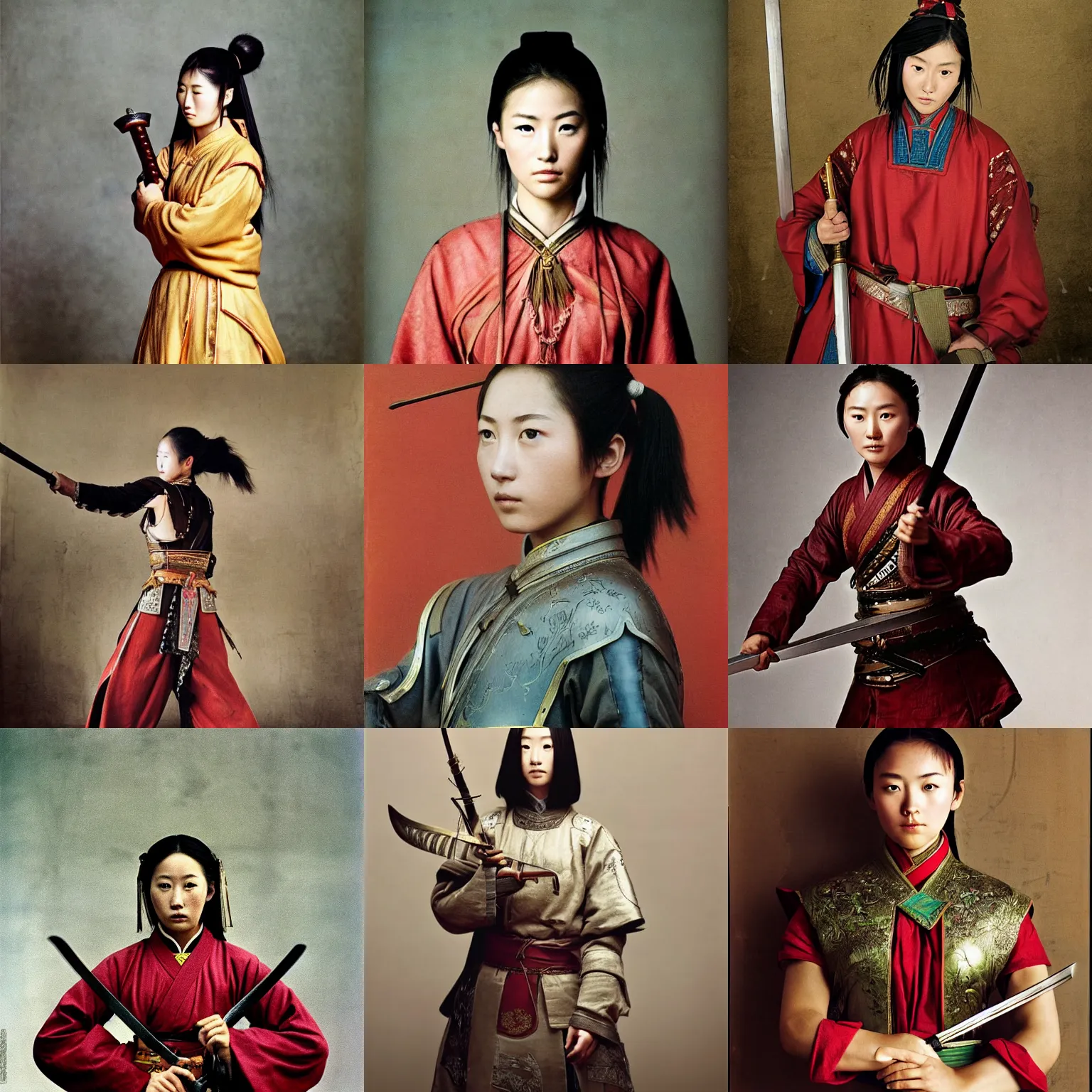 Prompt: Young female Chinese swordswoman, 4th century AD, photography by Annie Leibovitz