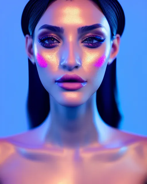 Prompt: beautiful female, arabic, haze, model, intricate, filter, symmetrical face, makeup, sephora, maybelline, studio, reflections, cinematic, filmic, vsco, concept art, artstation, elegant, model, gorgeous, vray, flim, octane render, ambient occlusion, prism details