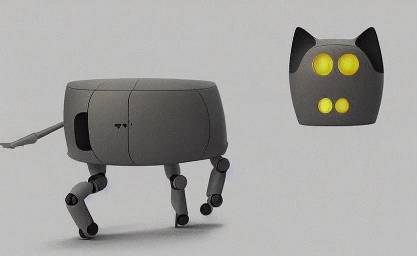 Image similar to a robot shaped like a cat, designed by Apple, concept art