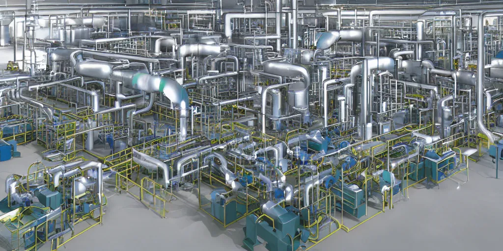 Image similar to a beautiful futuristic hyper realistic oil pipes processing plant