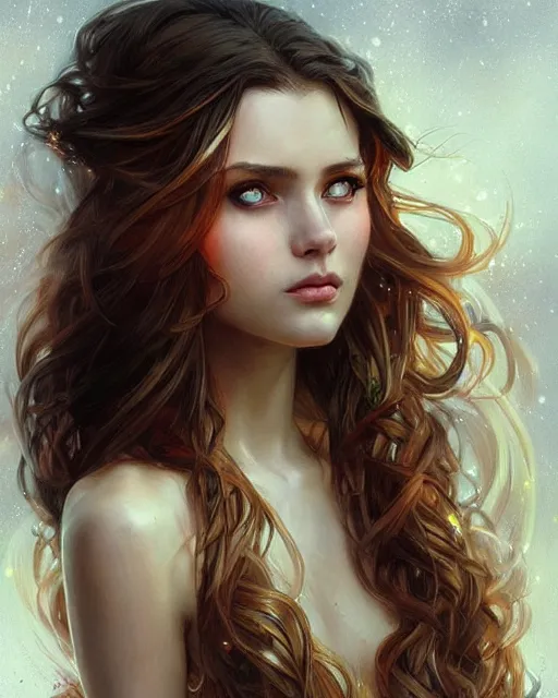 Image similar to beautiful long haired girl, fire dress, portrait, flames everywhere, highly detailed, digital painting, artstation, concept art, smooth, sharp focus, illustration, art by artgerm and greg rutkowski and alphonse mucha