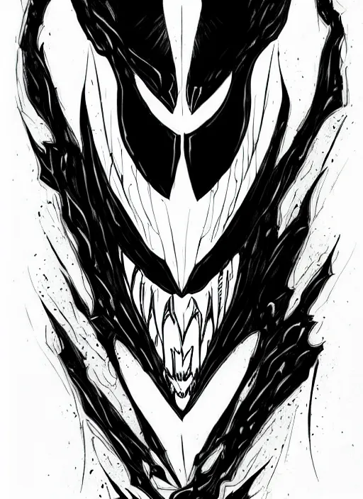 Image similar to symmetry concpet art, full shot, traditional ink, sketch, of megan fox as venom, line sketch, intricate, elegant, highly detailed, monochrome, digital painting, artstation, concept art, sharp focus, illustration, art by borderlands 3 and peter polach