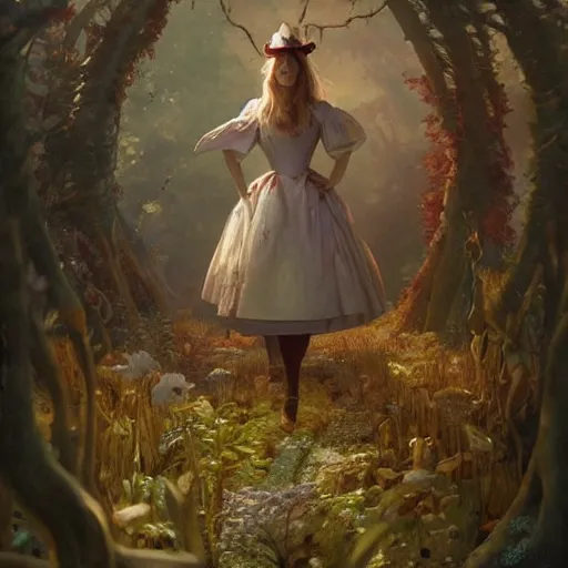 Image similar to alice in wonderland, high detail, dramatic light, digital art, painted by seb mckinnon and greg rutkowski, trending on artstation