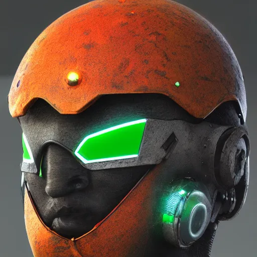 Image similar to helmet cyberpunk made of green lava and fire in borderlands 3 style, concept art character modeling, body made of green lava and fire, marvelous designer, z brush, maya, digital 3 d, 4 k, epic size, epic scale, ultra detailed digital art, furry art, macro art, deviantart, realistic