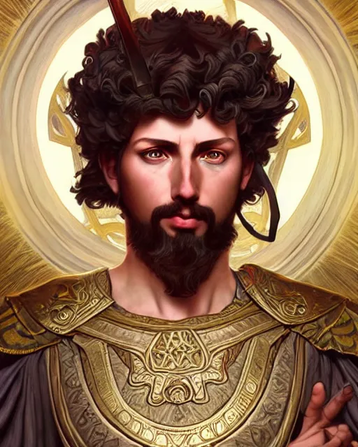 Image similar to Marcus Aurelius as fantasy D&D character, epic background, Ultra realistic illustration, intricate, elegant, highly detailed, digital painting, artstation, concept art, smooth, sharp focus, art by Artgerm and Roberto Ferris and alphonse mucha