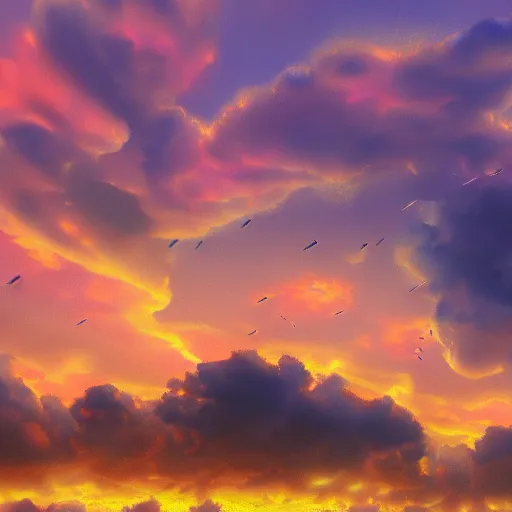 Prompt: burning clouds, 4k, post-processing, very very detailed, artstation, cute