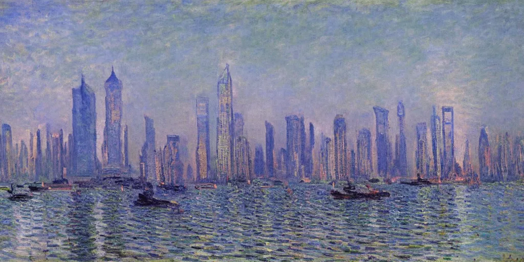 Prompt: an oil painting of Lujiazui, Shanghai, by Oscar-Claude Monet