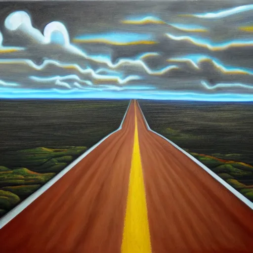 Image similar to depression highway, oil and acrylic on canvas, surrealism, high detail