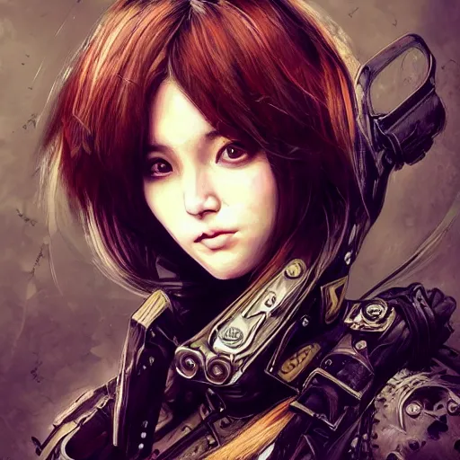 Image similar to portrait of a girl by ayami kojima, mixture between russian and japanese, she is about 2 0 years old, black bob hair, very tall and slender, she is wearing a steampunk tactical gear, highly detailed portrait, digital painting, artstation, concept art, smooth, sharp foccus ilustration, artstation hq