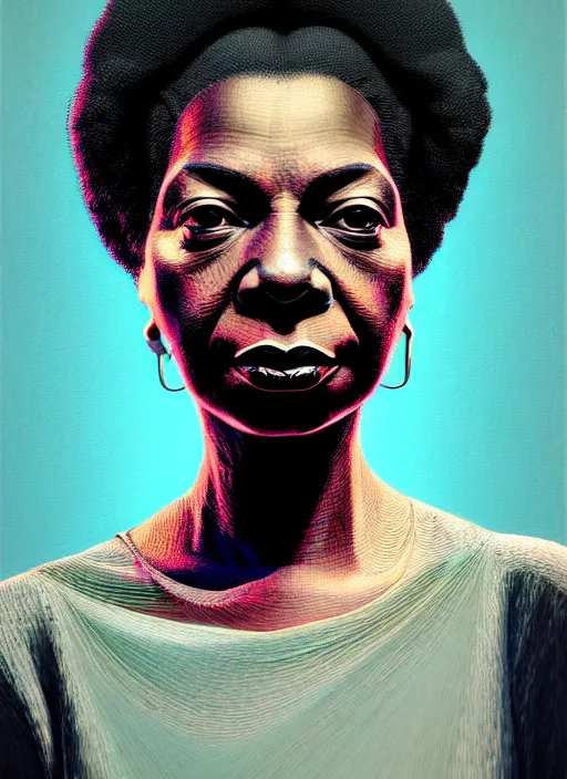 Image similar to hyper detailed 3 d render like an oil painting - portrait of nina simone, houdini algorithmic generative render, abstract brush strokes, masterpiece, edward hopper and james gilleard, peter lindbergh, wolfgang lettl, octane render, 8 k