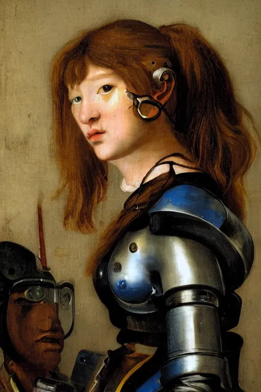 Image similar to a close - up portrait of a cyberpunk cyborg girl, by jan steen, rule of thirds