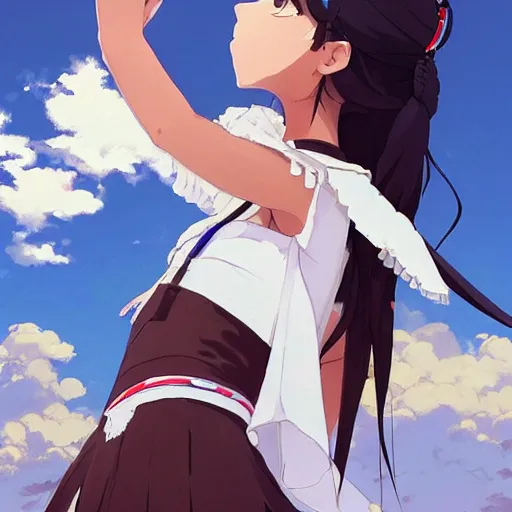 Image similar to a beautiful women instagram model, brown skin, wearing elegant catholic school girl designer fashion with mayan pattern and native style, aztec street fashion, gapmoe yandere grimdark, trending on pixiv fanbox, painted by greg rutkowski makoto shinkai takashi takeuchi studio ghibli, akihiko yoshida