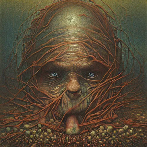 Prompt: an amazing masterpiece of art by gerald brom, Zdzisław Beksiński, trash humpers