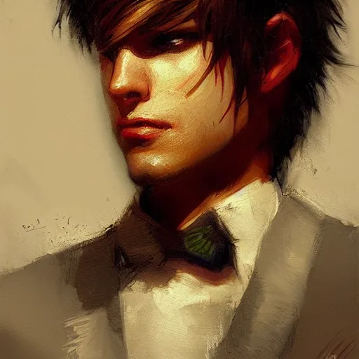 Image similar to A handsome, cute emo guy, close-up painting by Gaston Bussiere, Craig Mullins, trending on artstation, artstationHD, artstationHQ, artstation digital artwork