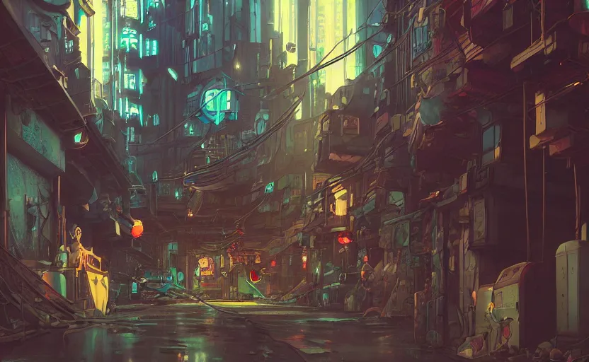 Image similar to a cat society in a cyberpunk city alleyway in a space opera cyberpunk studio ghibli animated film, volumetric lighting, octane render by anime, artgerm, alphonse mucha, loish, alena aenami, highly detailed