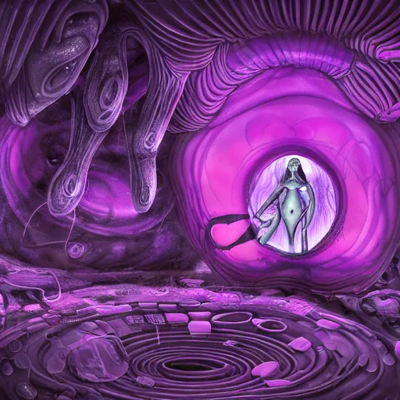 Image similar to detailed shot inside a goddess' cavernous synthetic stomach, the walls purple and pulsing, slimy and hot, lots of acid pooling up on the floor, digesting a bunch humans graphically, food pov, micro pov, vore, digital art, furry art, high quality, 8k 3D realistic, macro art, micro art, Furaffinity, Deviantart, Eka's Portal, G6