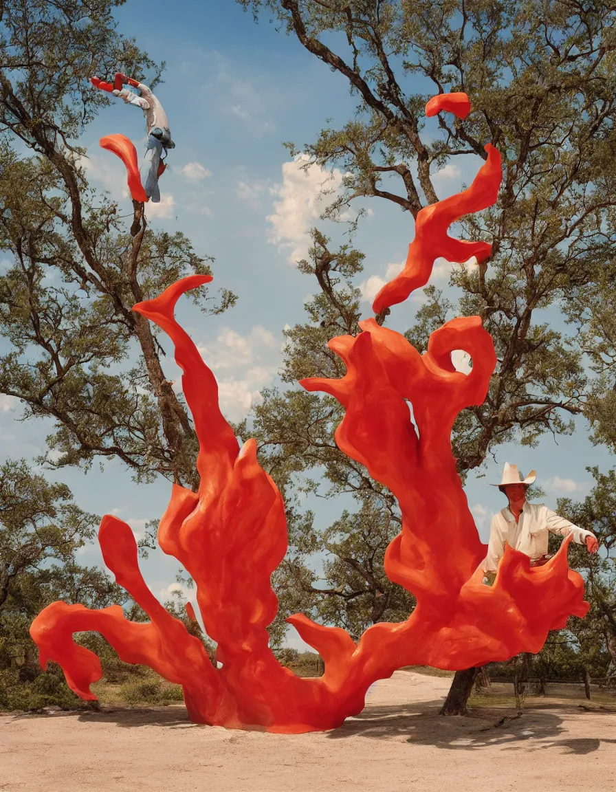 Image similar to a cowboy turning into blooms by slim aarons, by zhang kechun, by lynda benglis. tropical sea slugs, angular sharp tractor tires. complementary colors. warm soft volumetric light. national geographic. 8 k, rendered in octane, smooth gradients. sculpture by antonio canova. red accents.