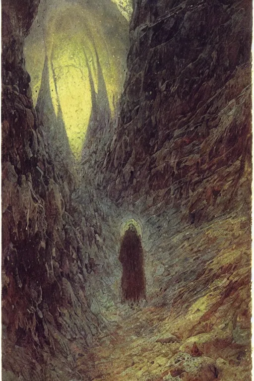 Image similar to strange druid wandering the wastelands, epic fantasy, cinematic, mikalojus konstantinas ciurlionis