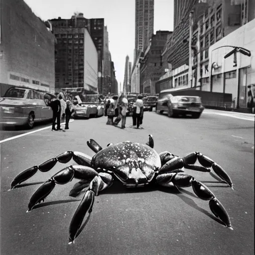 Image similar to A gigantic, huge crab, destroying New York City, photograph, found footage