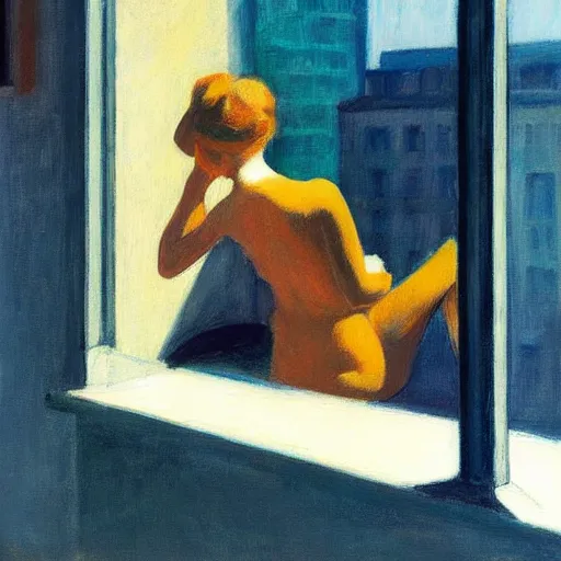 Image similar to gazing out of windows, style of edward hopper