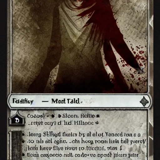 Image similar to silent hill as a magic the gathering card, realistic,