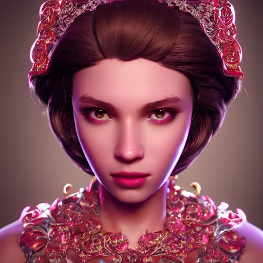 Prompt: portrait of wonderful princess of ruby with fair skin, ornate 8 k gorgeous intricate detailed, accent lighting, dramatic cinematic lighting, octane render