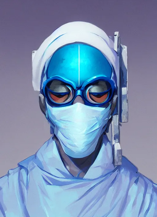 Image similar to concept art close up blue cyberpunk character with a surgical mask, by shinji aramaki, by christopher balaskas, by krenz cushart