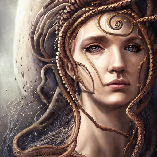 Image similar to an epic portrait of medusa, goddess, beautiful, detailed beautiful face, epic fantasy art, award winning on artstation, trending on deviantart, mystical atmosphere, mythology, high definiton, high detail, high quality, ultra realistic, hyper realistic, 4 k uhd,