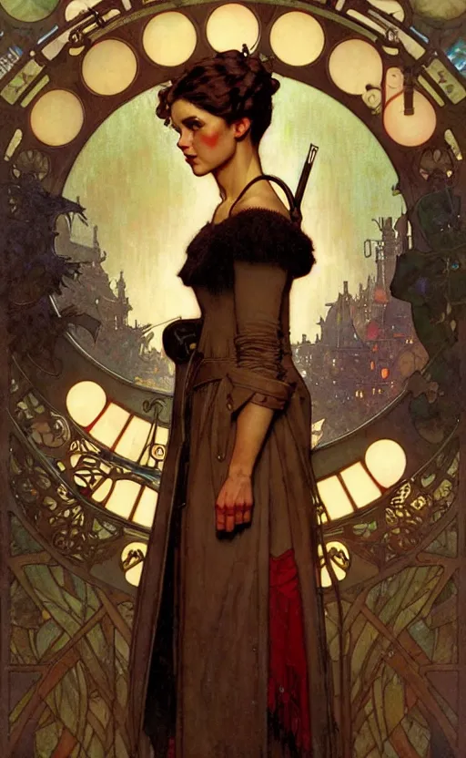 Image similar to karl marx daughter gorgeous lighting by weta studio, mucha, bautista and norman rockwell and greg rutkowski and tom bagshaw and james gurney and lucasfilm