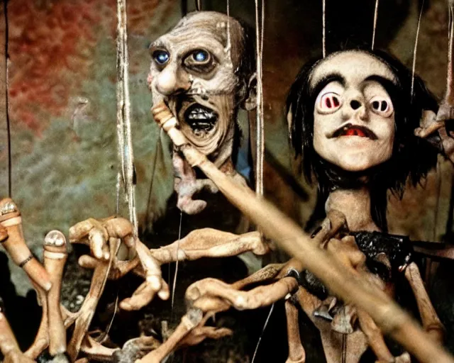 Image similar to still from a full - color 1 9 8 5 creepy live - action stop - motion puppetry film by the brothers quay in the style of a tool music - video, involving nails and soap, inside elaborate dioramas.