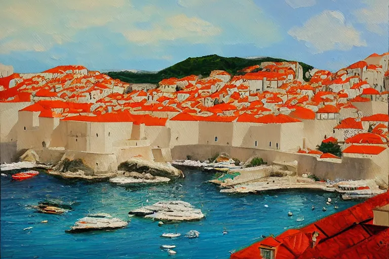 Image similar to dubrovnik, oil painting, oil in canvas, brushstrokes