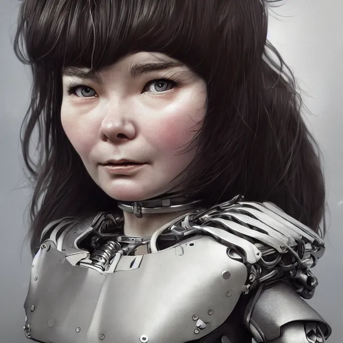 Image similar to hyper - realistic bjork leather cyborg - by tom bagshaw, by ilya kuvshinov, rtx rendering, octane render 1 2 8 k, maya, extreme high intricate details by wlop, digital anime art by ross tran, medium shot, close up shot, composition by sana takeda, dramatic lighting by greg rutkowski, 8 k, trending on artstation