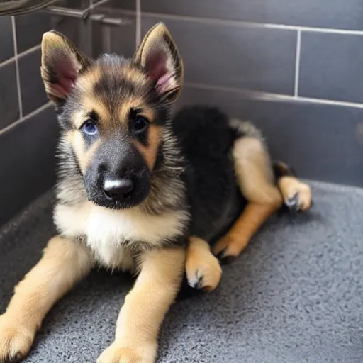 Image similar to German Shepherd puppy takes a bath