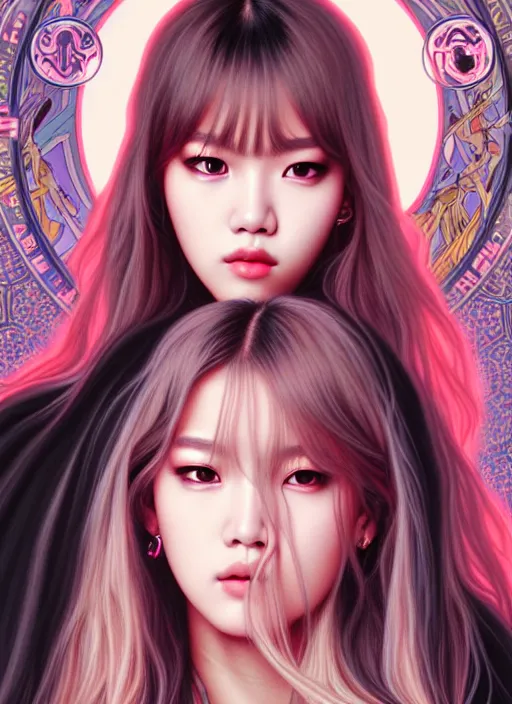 Image similar to lalisa manoban of blackpink, grim reaper costume, tarot card, highly detailed, digital painting, smooth, sharp focus, illustration, ultra realistic, 8 k, art by artgerm and alphonse mucha