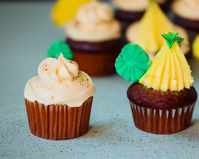 Image similar to dslr food of pineapple cupcakes, 8 5 mm f 1. 4