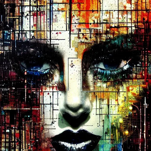 Image similar to portrait of a beautiful woman, crying, glitch effects over the eyes, shadows, by Guy Denning, by Johannes Itten, by Russ Mills, centered, glitch art, hacking effects, chromatic, cyberpunk, color blocking, oil on canvas, concept art, abstract