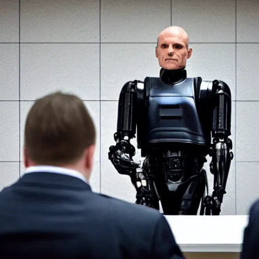 Image similar to robocop in court working as judge