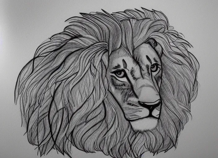 Prompt: single line drawing of a full lion. single line challenge. winner