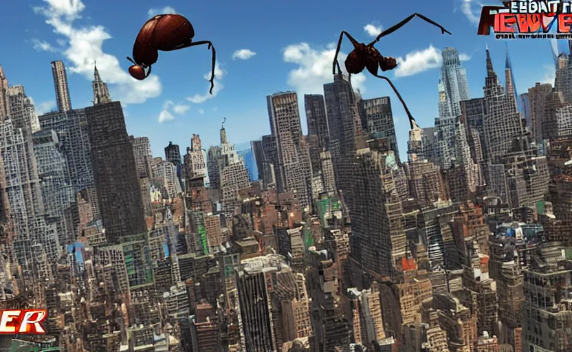 Prompt: giant ant attacking new york, edf, earth defense force