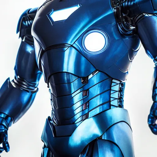 Prompt: fully blue iron man suit, 4k realistic photo