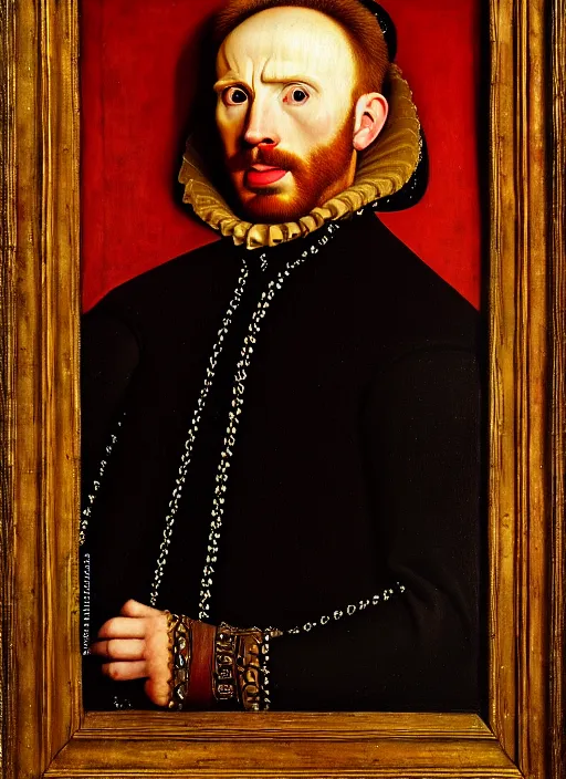 Prompt: portrait of chris evans, oil painting by jan van eyck, northern renaissance art, oil on canvas, wet - on - wet technique, realistic, expressive emotions, intricate textures, illusionistic detail