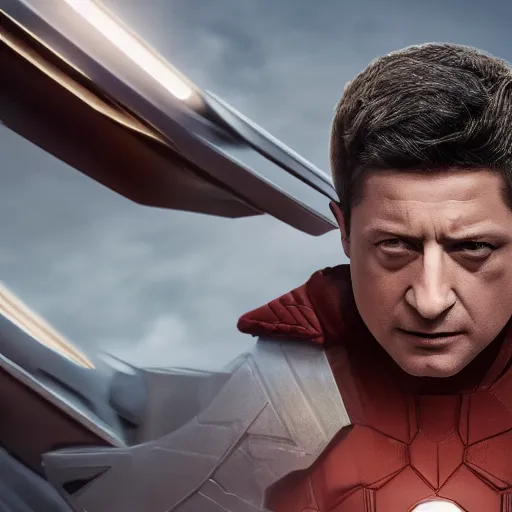 Prompt: a badass photo of zelensky in marvel movie, 8k, film render, extremely detailed